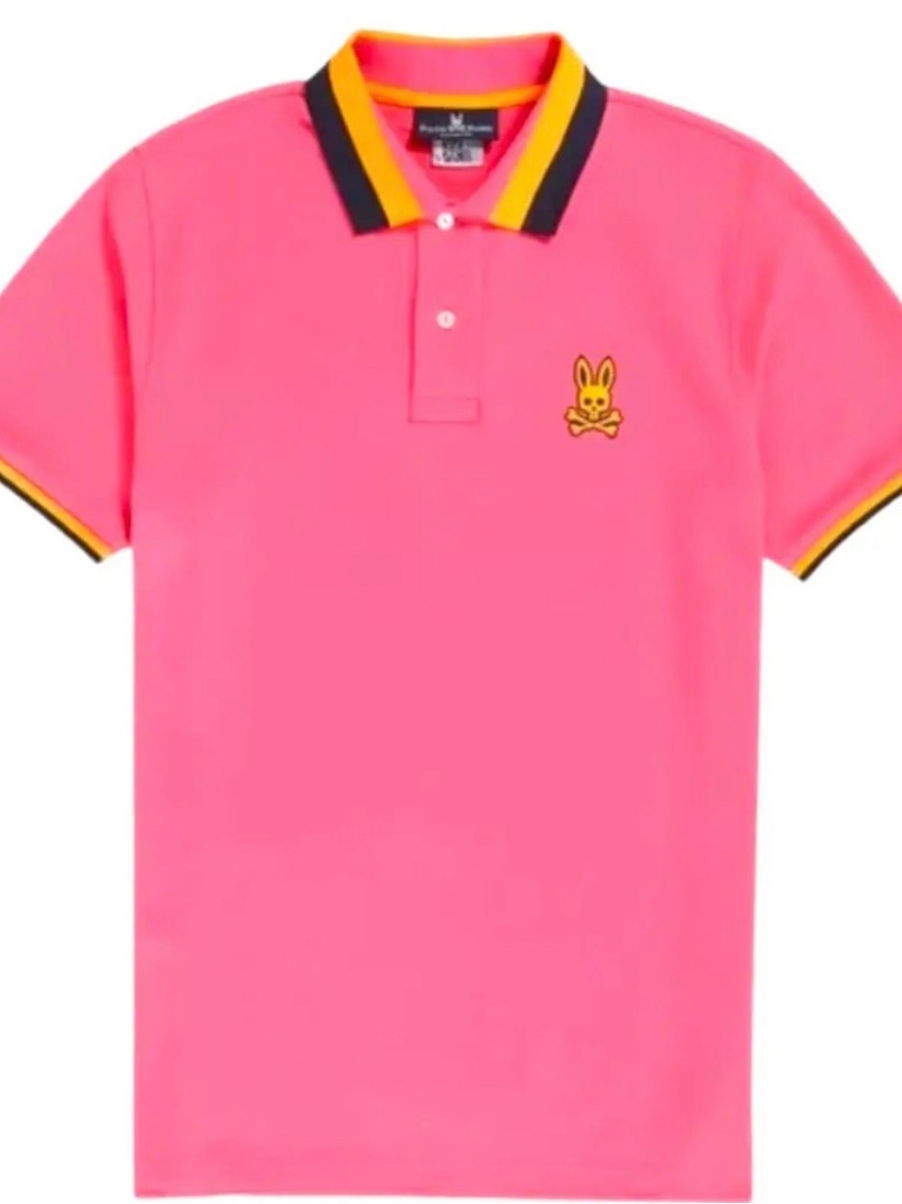 Men Pscho Bunny Pink Polo Shirt with Contrast Trim and Bunny Logo size-5